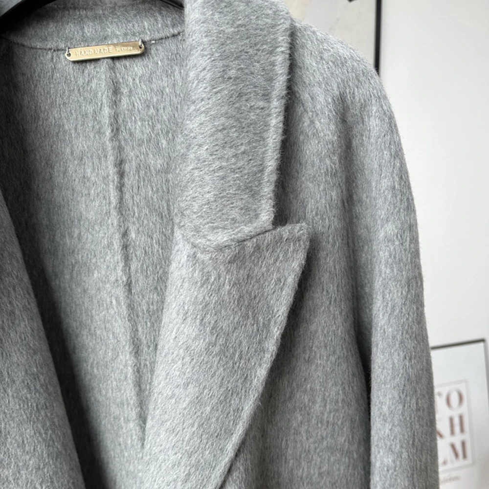 Новинка 2024 высококачественное серое двустороннее шерстяное кашемировое длинное