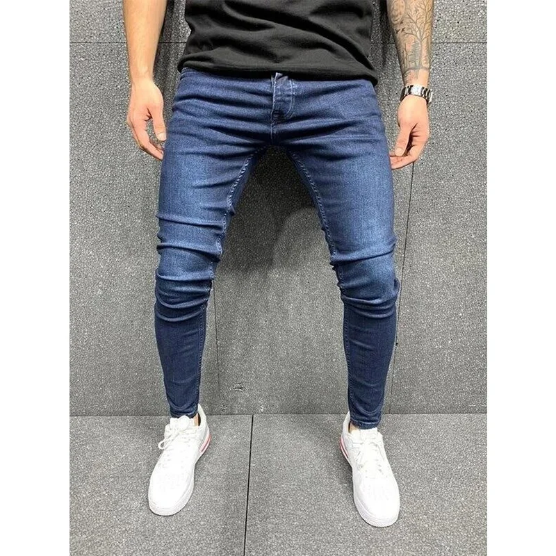 Men's Stretch Skinny Jeans Classic Four Colors Full Length Pencil Pants Solid Color Streetwear Men Trousers