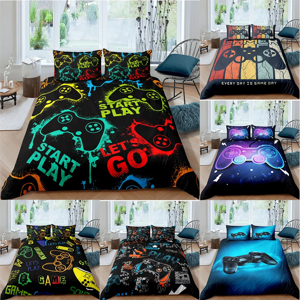 

2/3 Pcs Gamer Duvet Cover Set Bedding Queen King Kids Boys Girls Bed Set Game Quilt Cover Comforter Cover Bedding Set
