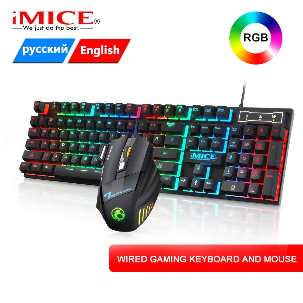 

RGB Gaming keyboard Gamer keyboard and Mouse Set With Backlight USB 104 keycaps Wired Ergonomic Russian Keyboard For PC Laptop