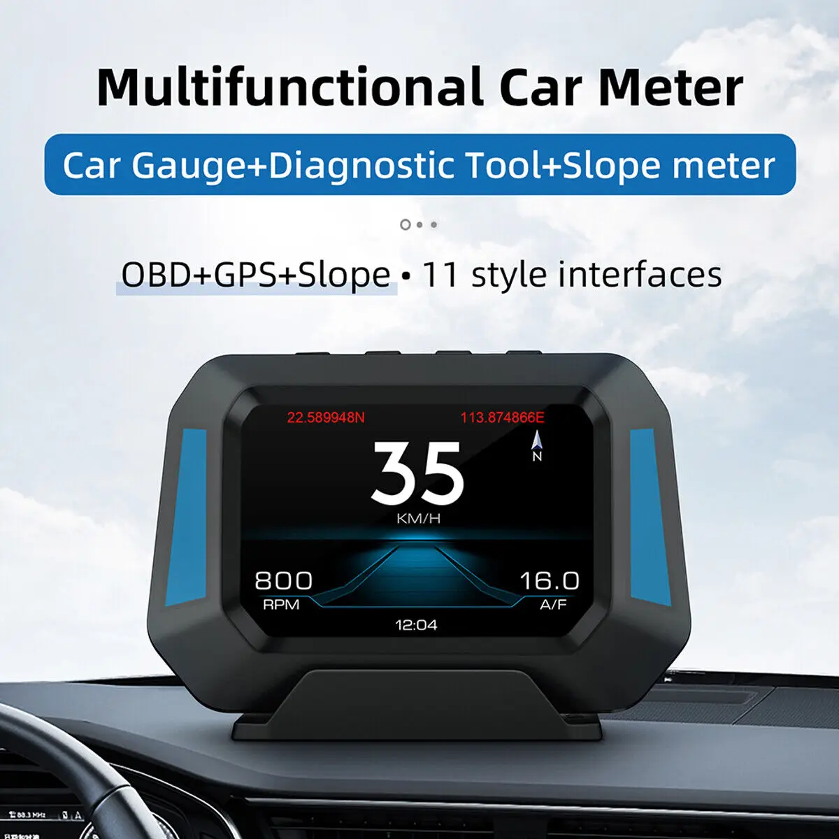 

Gradient GPS Real-Time Off-road Vehicle System Auto Accessories Car Level Sensor HUD P21 4x4 Inclinometer Speedometer