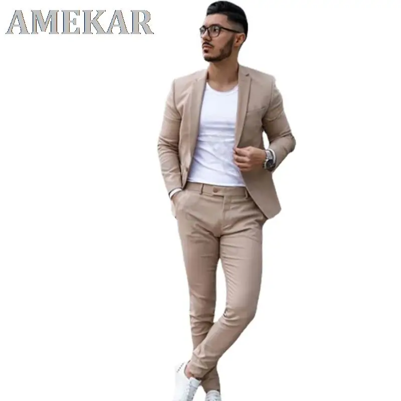 

2 Pieces Mens Suit Slim Fit Business Costume Groom Tuxedos Best Man Suit Groomsman Mens Wedding Suits Bridegroom Men Clothes