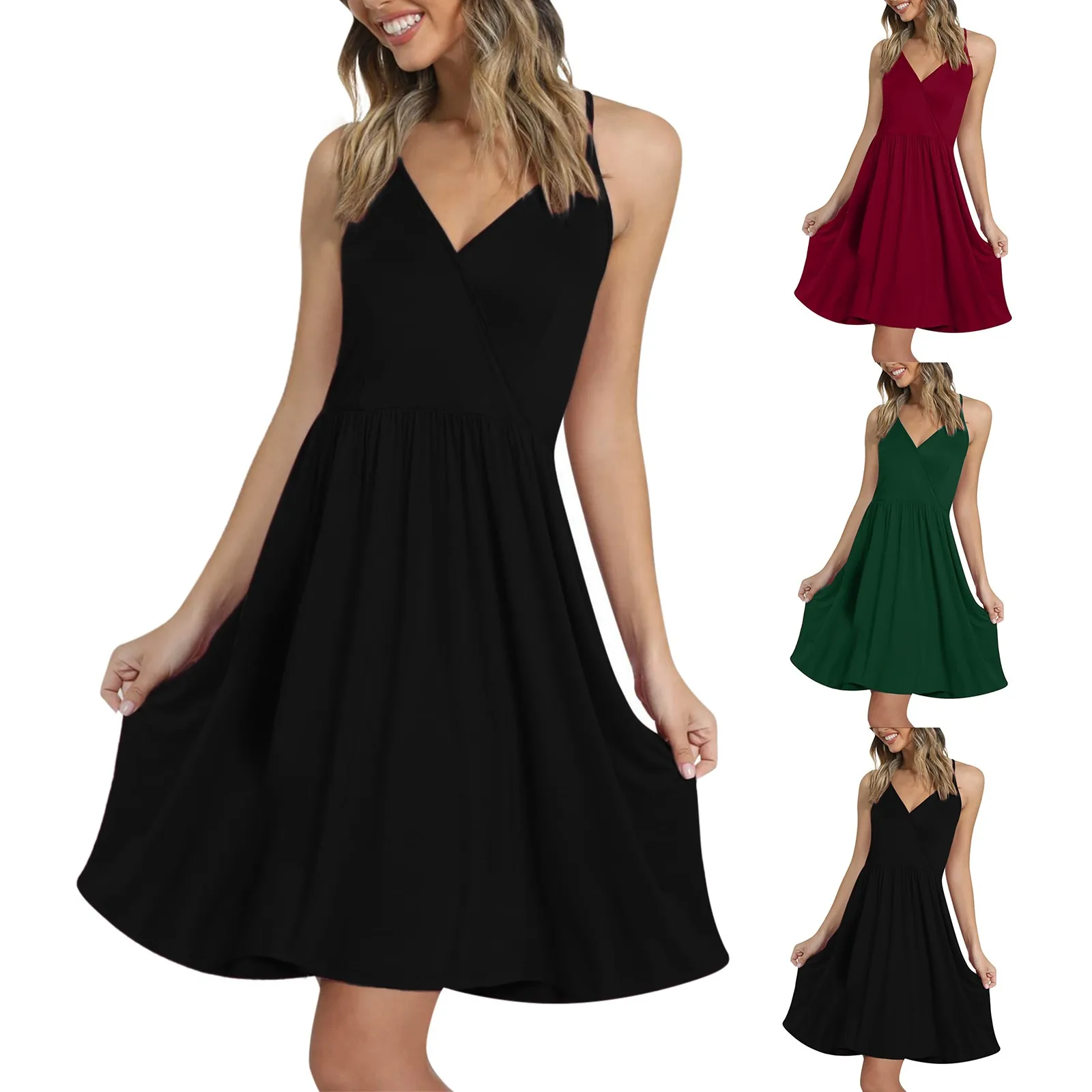 

Женское летнее платье на бретелях-спагетти, с V-образным вырезом