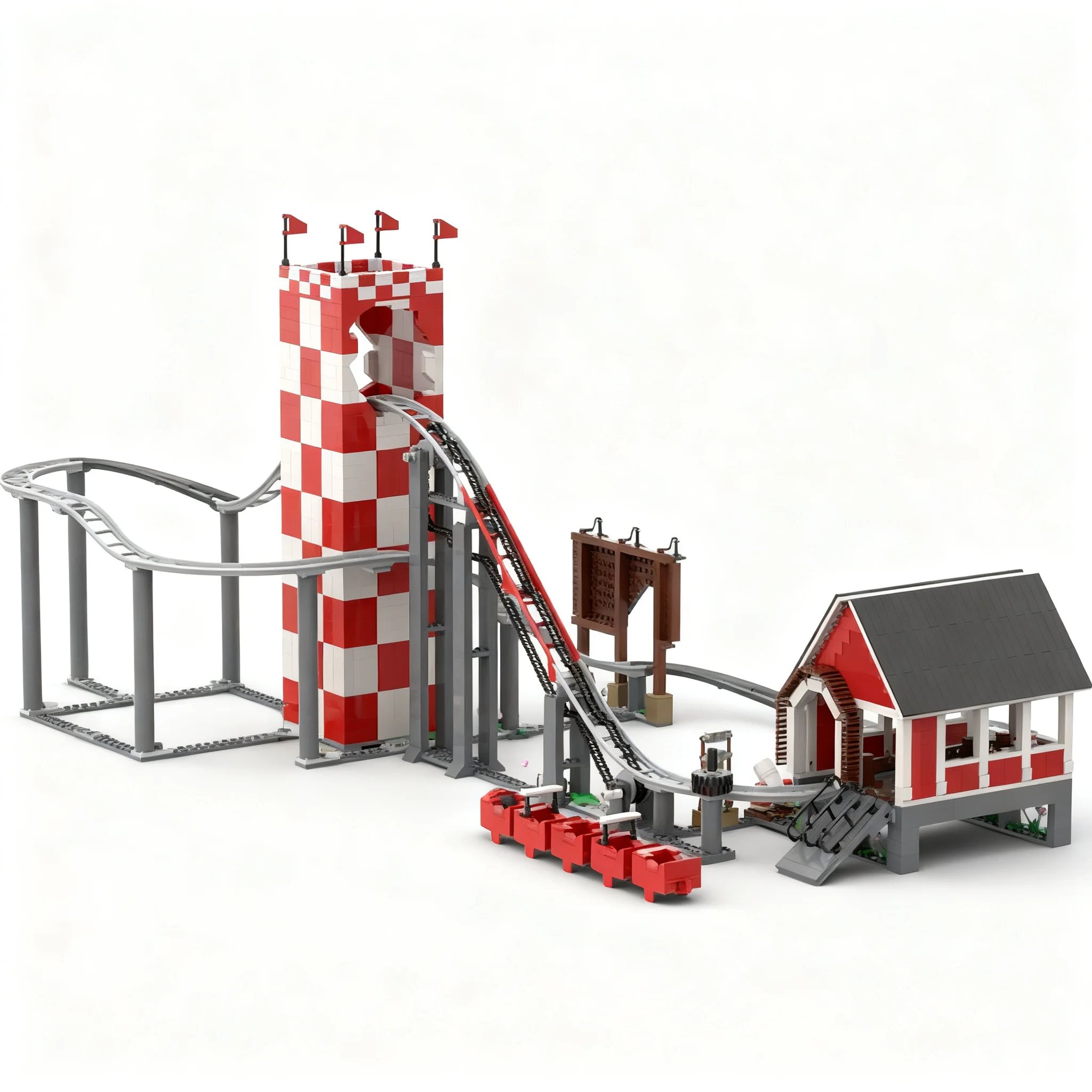Фото Набор строительных блоков MOC Barnstormer Roller Coaster (1911 деталей) — Архитектурная модель, развивающая игрушка, подарок на день рождения, конструктор для самостоятельной сборки, обучающий набор для презентаций №3