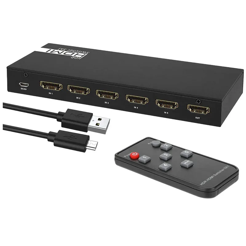 

4K HDMI Switch 5-Port 60Hz Switcher 5-In-1 Output Switch Box Selector with Remote Control Compatible for PS3/PS4,