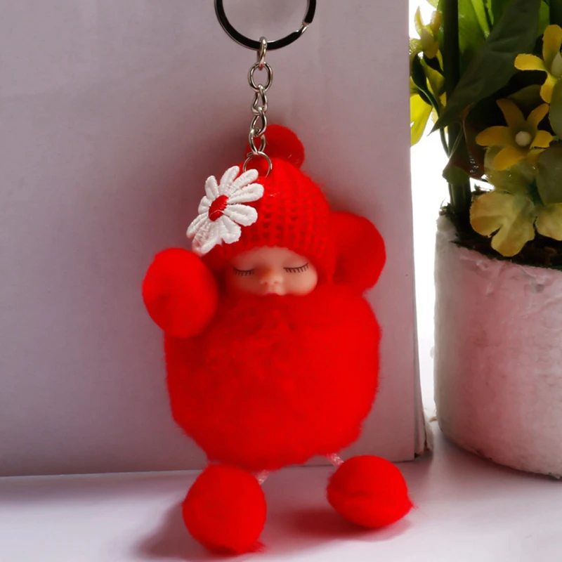 Kawaii Doll Fur Ball Plush Toys Cute Fake Sleeping Baby Newborn Doll Keychain Bag Pendant Brithday Gift For Kid Boys Girls