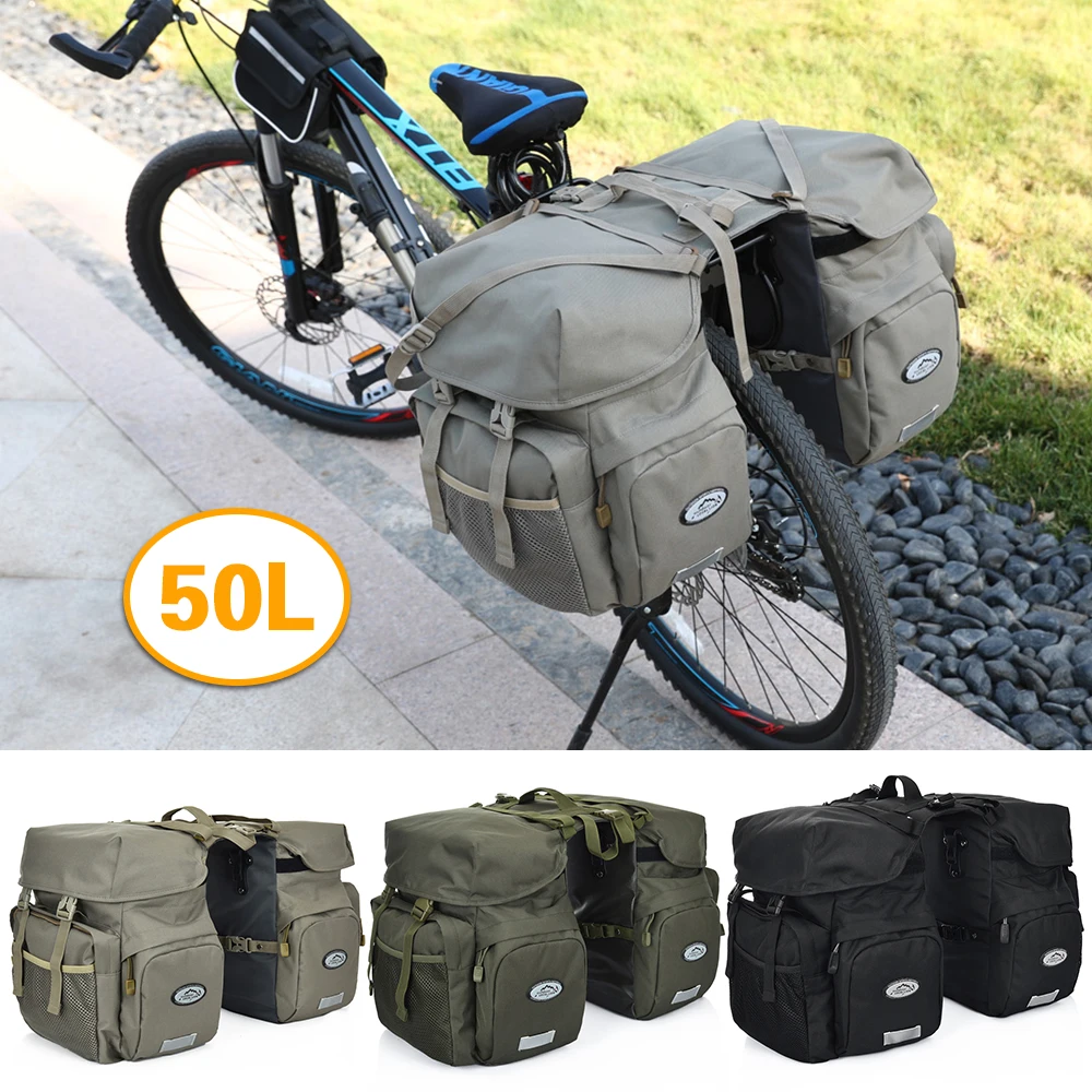 

50L Large Capacity Bike Panniers Bag Waterproof Rear Seat Bicycle Bag Trunk Bags Saddle Bag with Rain Cover For Travel Camping