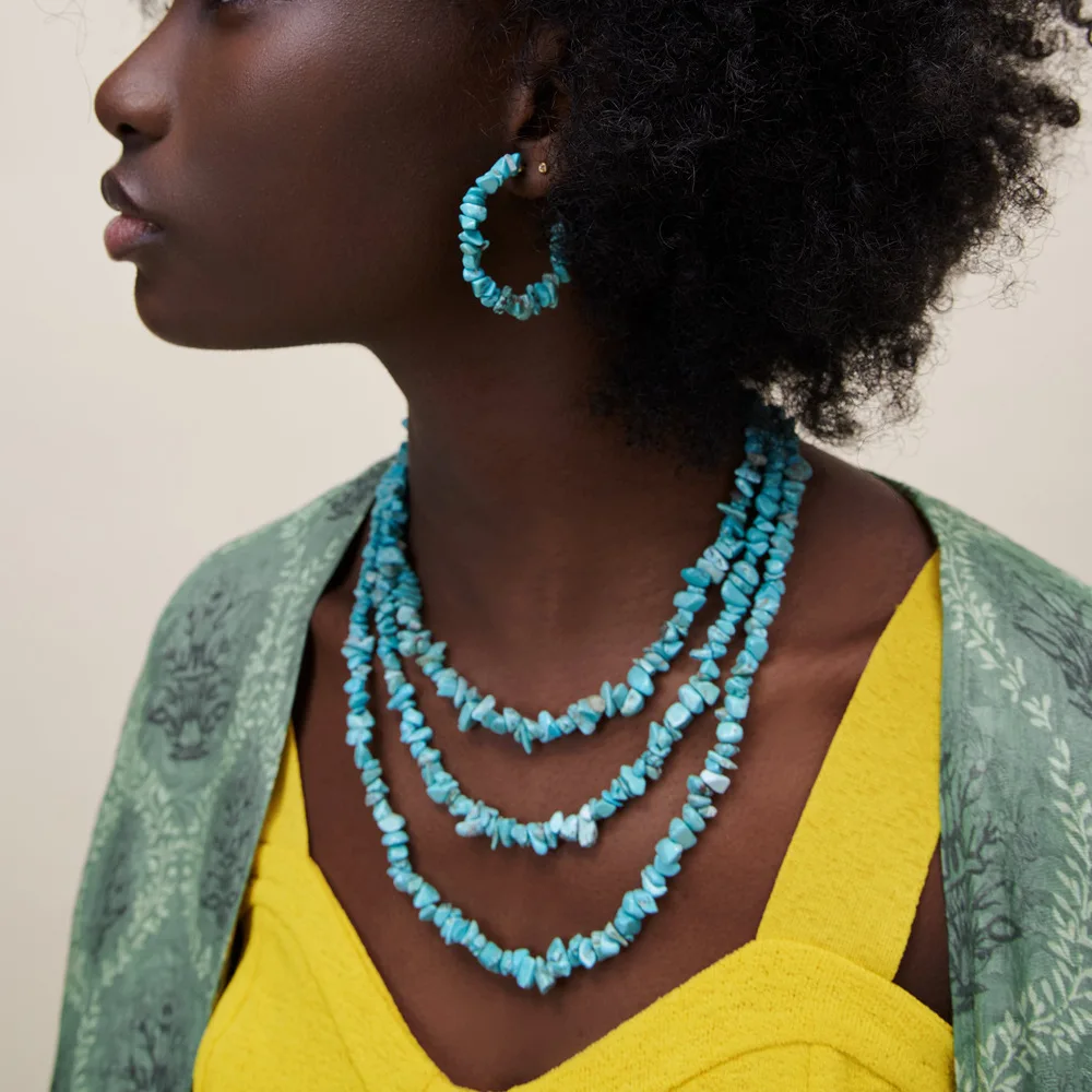 

Vintage Handmade Beaded Natural Stone Turquoise Multilayer Choker Necklace for Women ZAA Jewelry Holiday Party Accessories