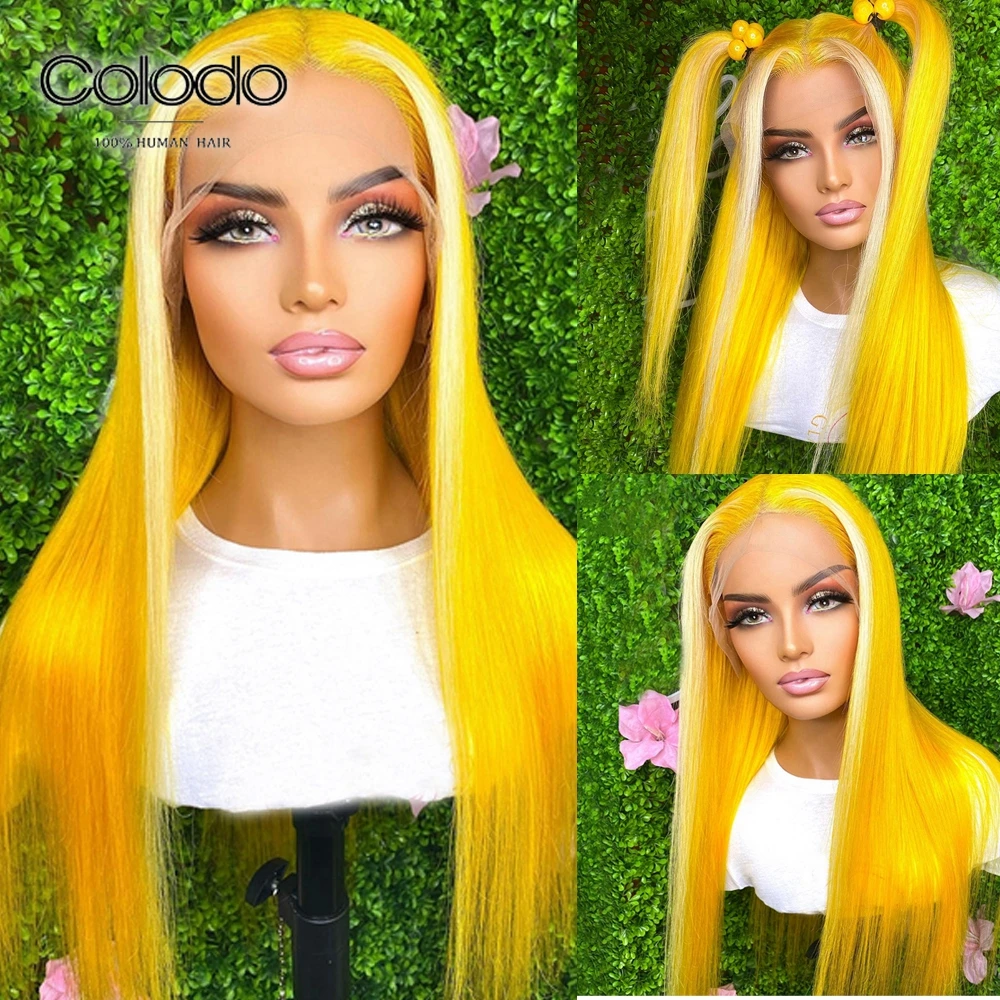 

COLODO Highlight Blonde Yellow Pre Plucked 13x4 Lace Front Wig Brazilian Remy Human Hair Glueless Wigs Straight Wiith Baby Hair