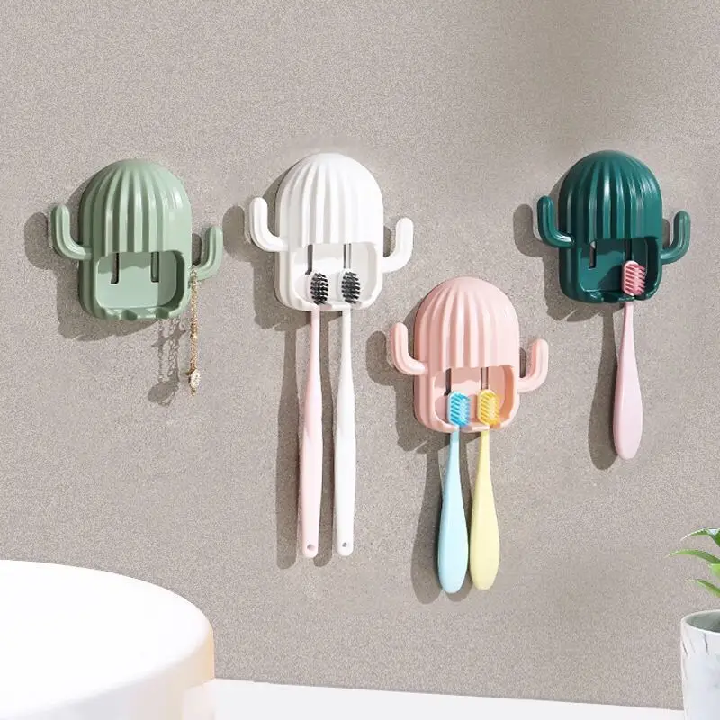 

1Pcs 4Colors Self-adhesive Drain Shelf Bathroom Supplies Cactus Pattern Plastic Cute Toothbrush Holder Storage Rack