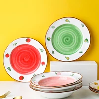 japanese hand painted fruit straw hat plate pasta ceramic plates salad dish deep soup plate tableware dishes western food tray