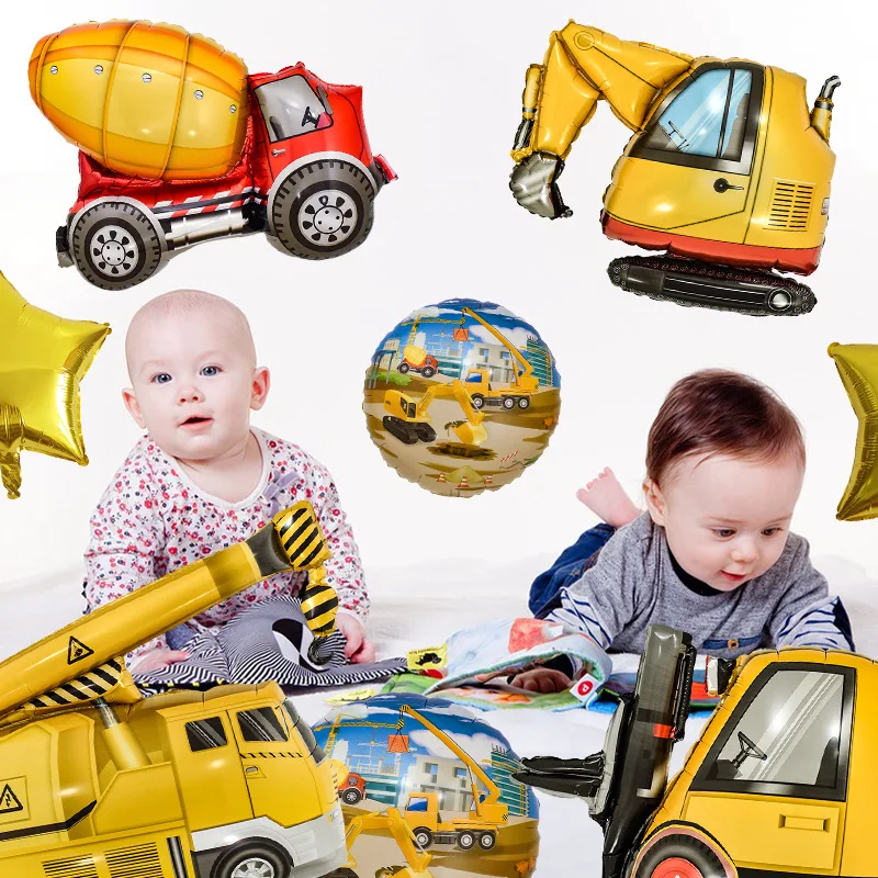

Cartoon Crane Forklift Excavator Cement Truck Construction Engineering Vehicle Theme Birthday Baby Shower Party Foil Balloon