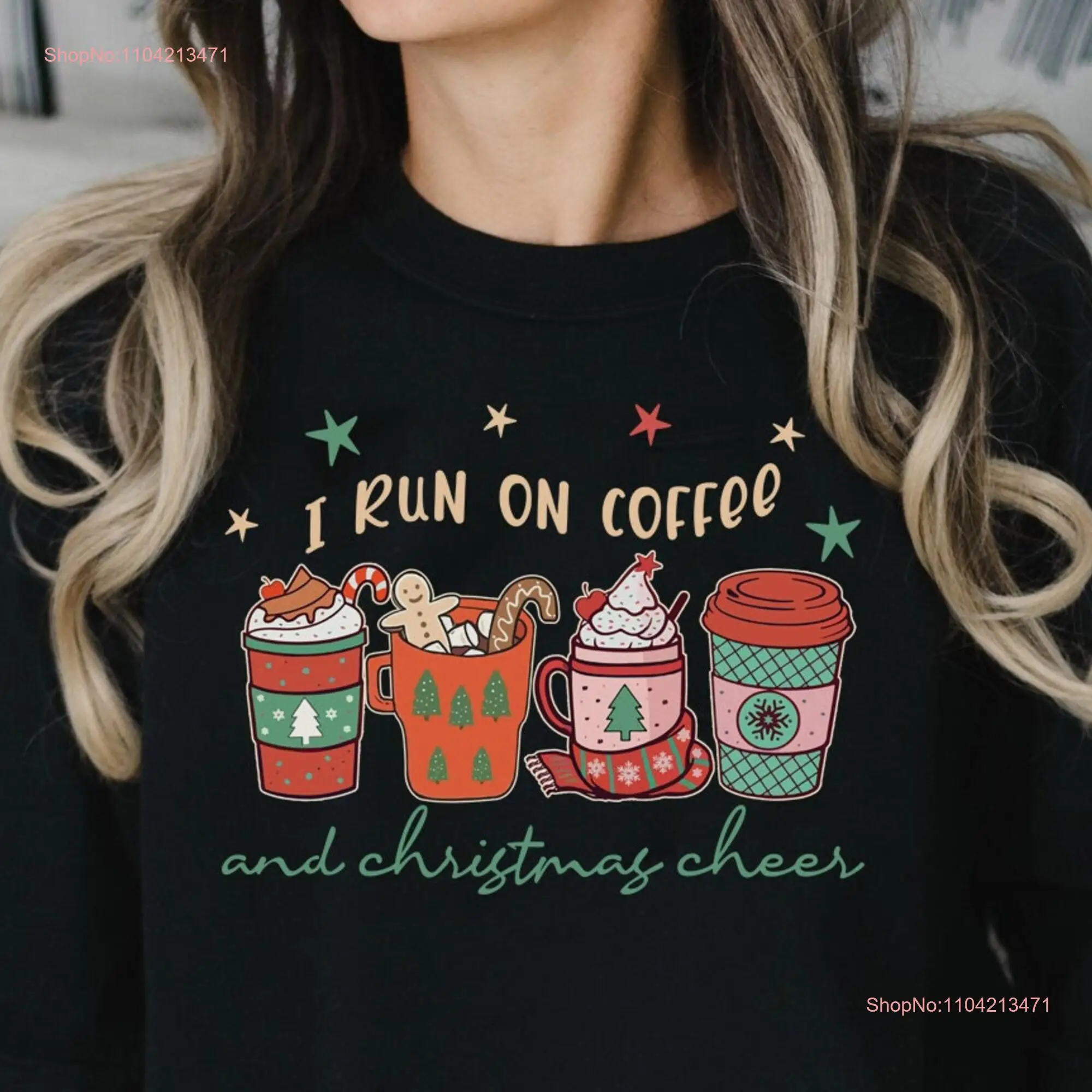 Рождественская футболка Coffee Lover Winter SweaT X Mas Comfort Colors I Run on and Cheer с длинными или