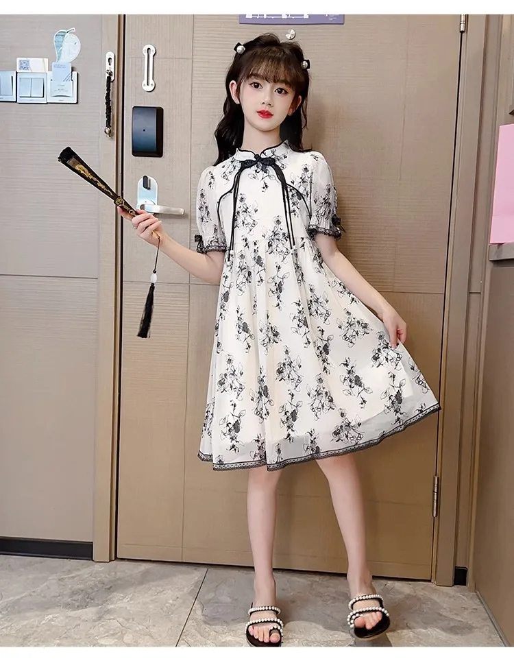 Платье-Ципао для девочек 4-14 лет с цветочным принтом