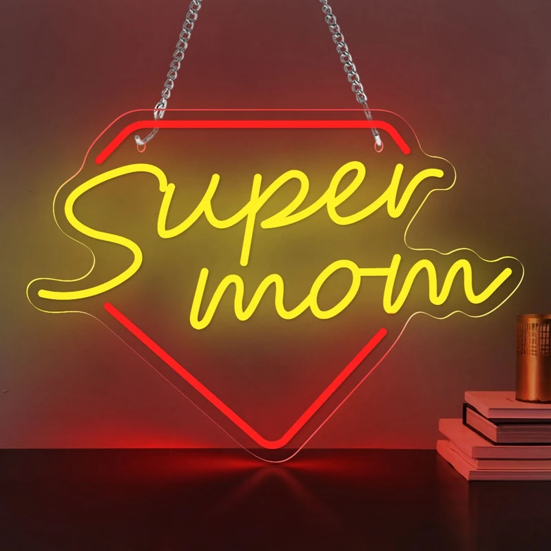 Необычная фотография с надписью &quotSuper Mom&quot неоновая акриловая вывеска на день