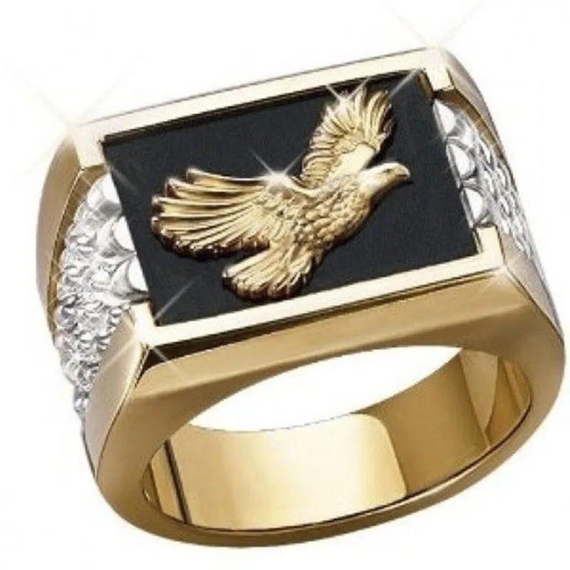 

Punkboy Hip Hop Men's Gold Plated Color Domineering Eagle Wing Animal Biker Rock Metal Band Finger Ring for Party Jewelry