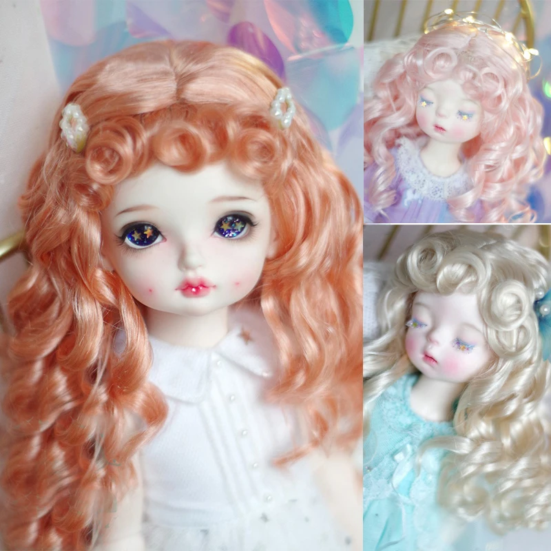 

D03-P605 children toy BJD DD SD MSD 1/6 1/4 1/3 doll's Photo props Accessoriess pink gold Mohair wig curls 1pcs