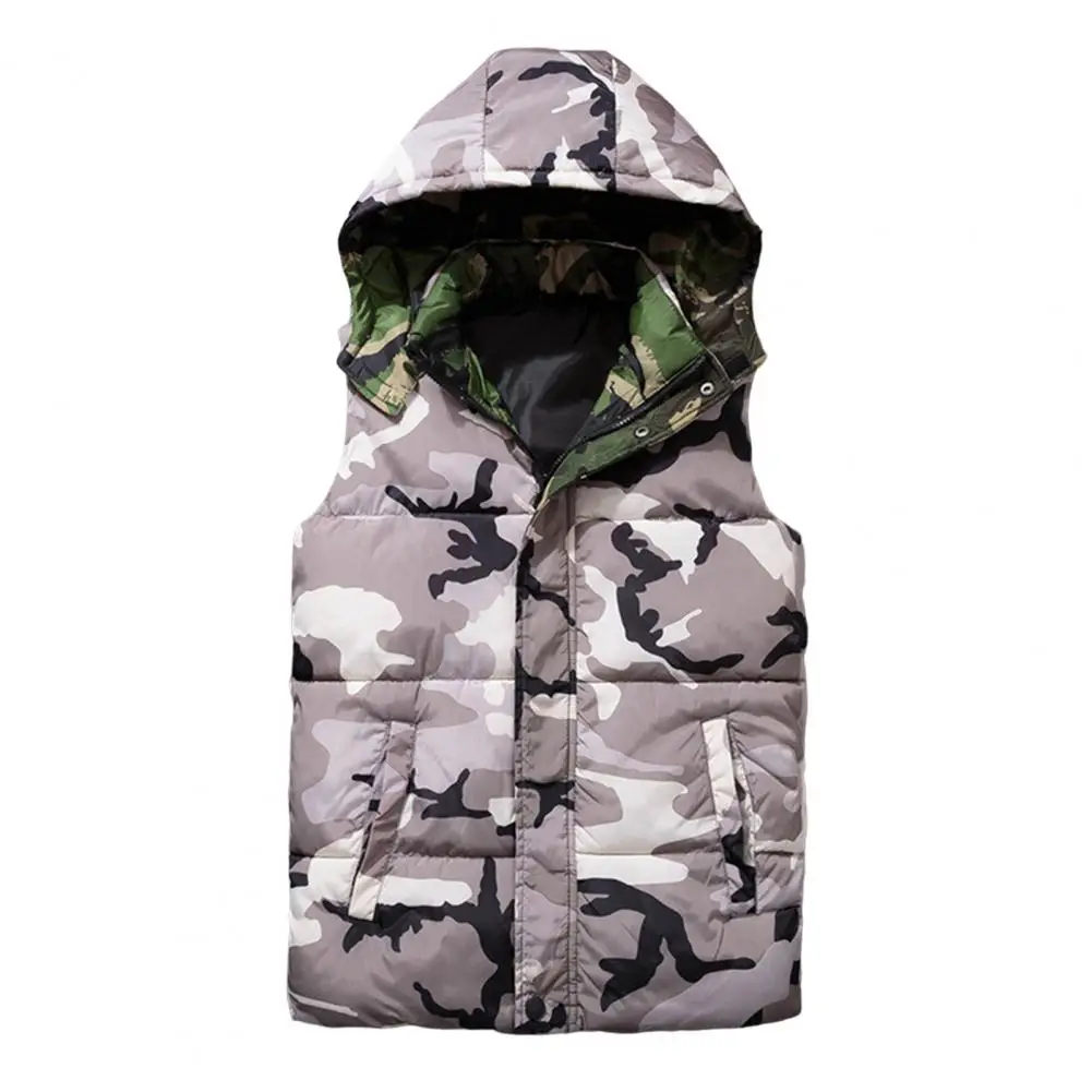 

Winter Men Waistcoat Camouflage Thickened Cotton Padded Windproof Zipper Hooded Vest Coat Printed Zipper Waistcoat Waistcoat
