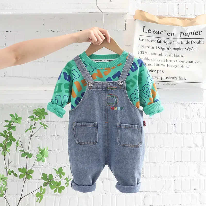 

Children Cotton Out Clothes Toddler Spring Autumn Baby Boy Girls Letters T Shirt Cartoon Bib Pants 2Pcs/Set Outfit Kid Tracksuit