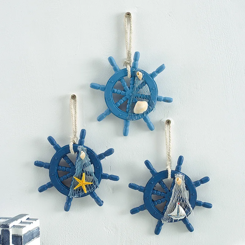 

Mediterranean Style 12cm Small Resin Rudder Decoration Wall Hanging Fishing Net Decoration Marine Wind Helmsman Home Decoration