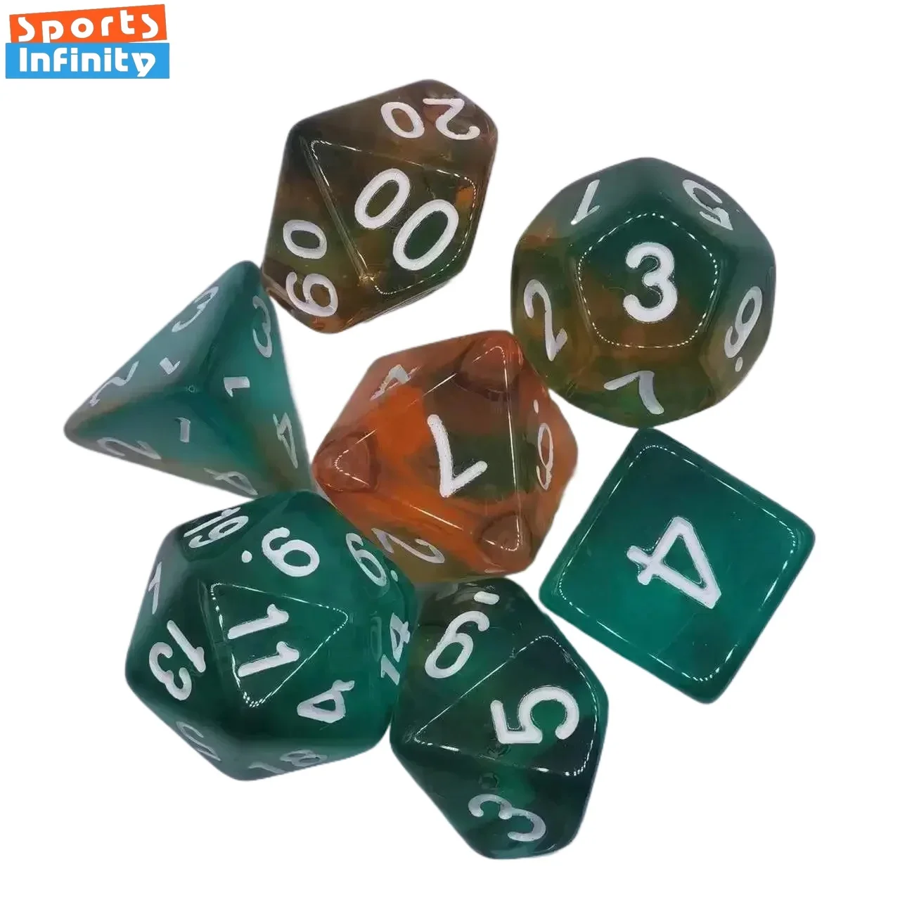 7 шт. двухцветных многогранных цифровых игральных костей для TRPG ролевых игр D20 D12