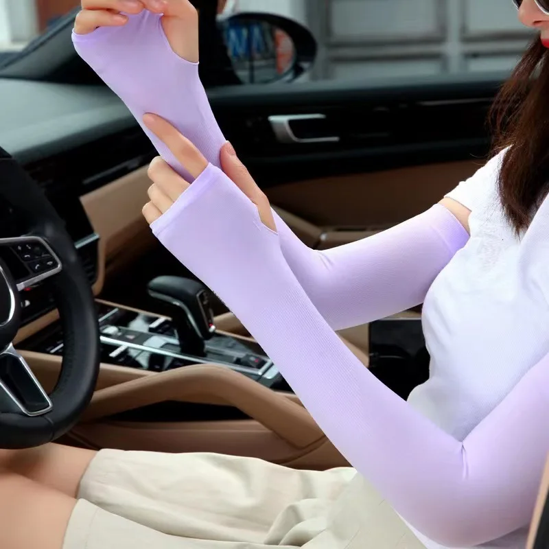 

Long Gloves Sun UV Protection Hand Protector Cover Arm Sleeves Ice Silk Sunscreen Sleeves Outdoor Arm Warmer Half Finger Sleeves