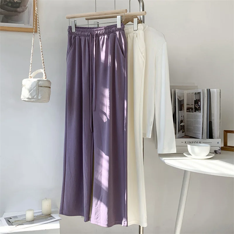 

Light Green Pocket Design Copper Ammonia Silk Wide Leg Pants Floor Mop Pants For Women Solid Color Summer Dance Pants