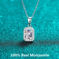 radiant cut moissanite sterling silver necklace solid for women pass diamondtest emerald cut lab diamond dangle necklace jewelry