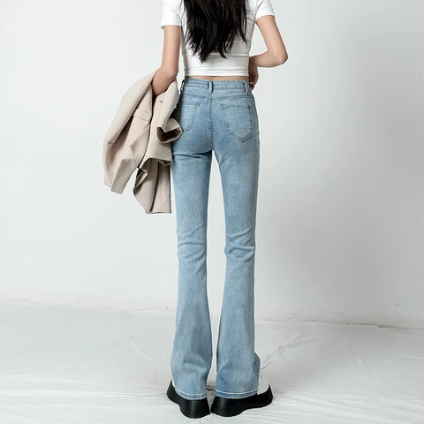 ZOENOVA Women Flared Jeans Loose Denim Pants Bottom Straight High Waist Stretch Urban Female Flare Trouser 2022 Fashion  6 Color