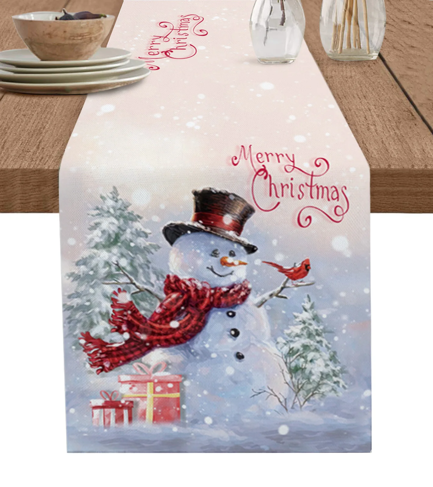 

Home Decor Table Runner Wedding Decoration Tablecloth Kitchen Table RunnersChristmas Snowman Cardinal