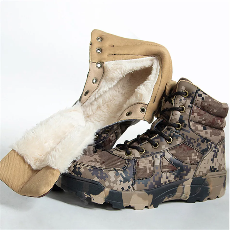Цифровые камуфляжные походные зимние ботинки для улицы плюшевые утепленные