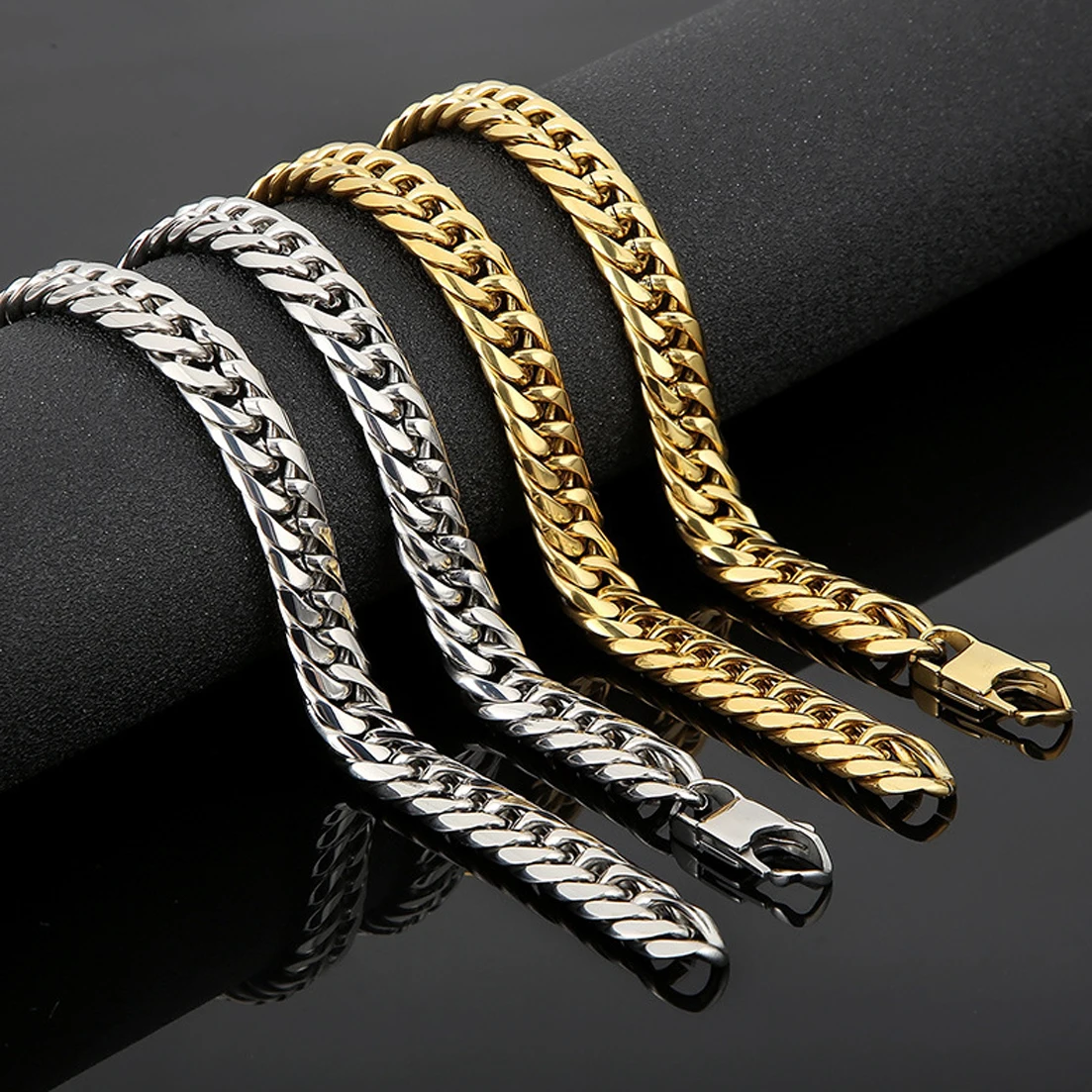

Granny Chic 9mm/11mm/13mm Wide Silver Tone/Gold Color Stainless Steel Curb Cuban Link Chain Men Necklace Hip Hop Jewelry Gift