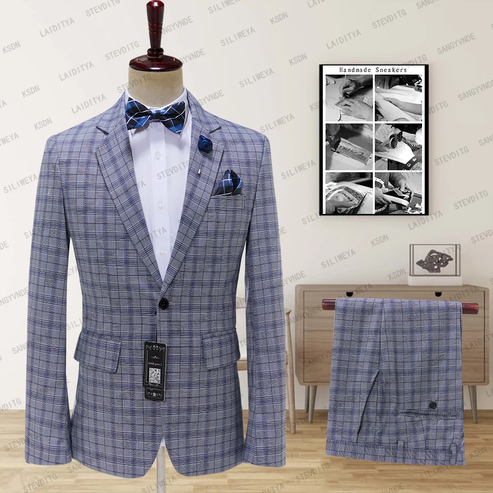 

SILIWEYA 2023 новый модный бутик решетчатый официальный деловой мужской костюм комплект свадебное платье для жениха клетчатый костюм 2 штуки (пиджак + брюки)
