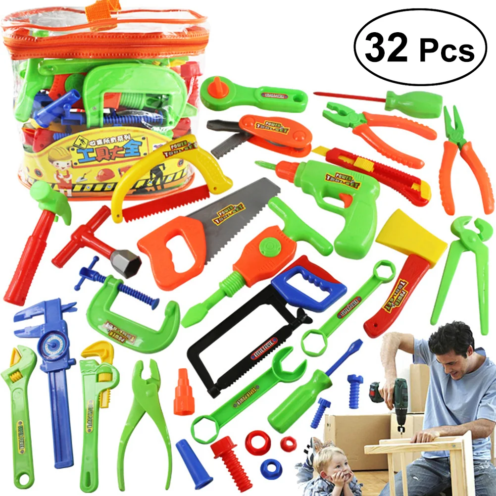 

Tool Box 32 Pieces Tool Set Construction Repair Tools Pretend Play Role Play Kit Educational Learning Power Tools