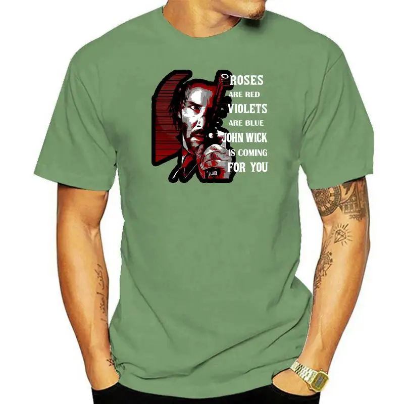 

John Wick Is Coming Roses Are Red Violets Are Blue T Shirt Black Cotton Men S6XL