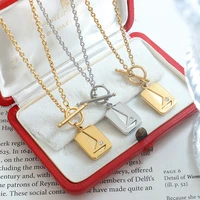 ot buckle square pendant necklace ins wind zircon inlaid geometric necklaces 316l stainless steel 18k gold plated clavicle chain