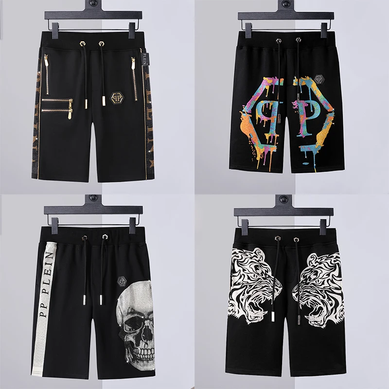 

2023 Brand Diamond Plein Shorts Men Fashion Zipper Hot Drill Cotton Rhinestone Shorts Capris Men's Skull Pants ins M TO 3XL