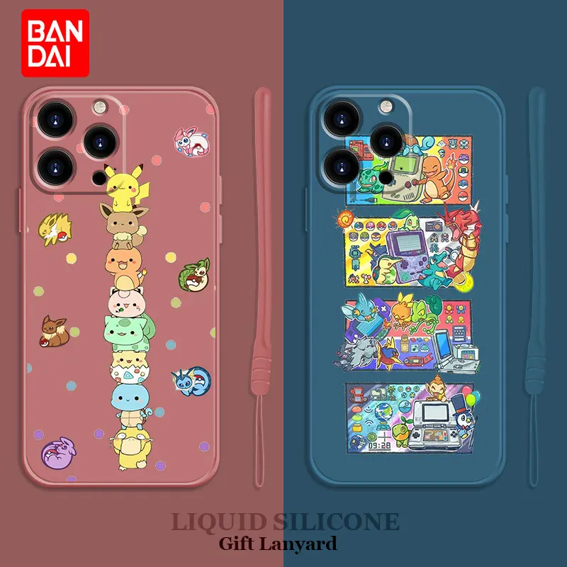 

Pokemon Pikachu Cartoon Color Luxury Square Liquid Phone Case For iPhone 13 12 11 Pro Max Mini X XR XS Max 7 8 6 6s Plus SE