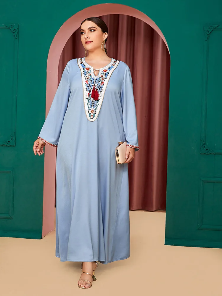 

TOLEEN Women Plus Size Maxi Dresses 2023 Luxury Chic Elegant Long Sleeve Casual Abaya Muslim Turkish Evening Party Robe Clothing