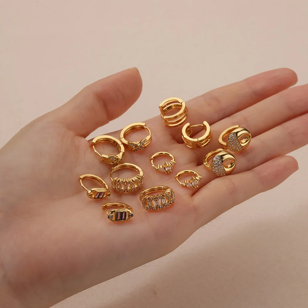 Женские серьги-кольца из нержавеющей стали с белым цирконом