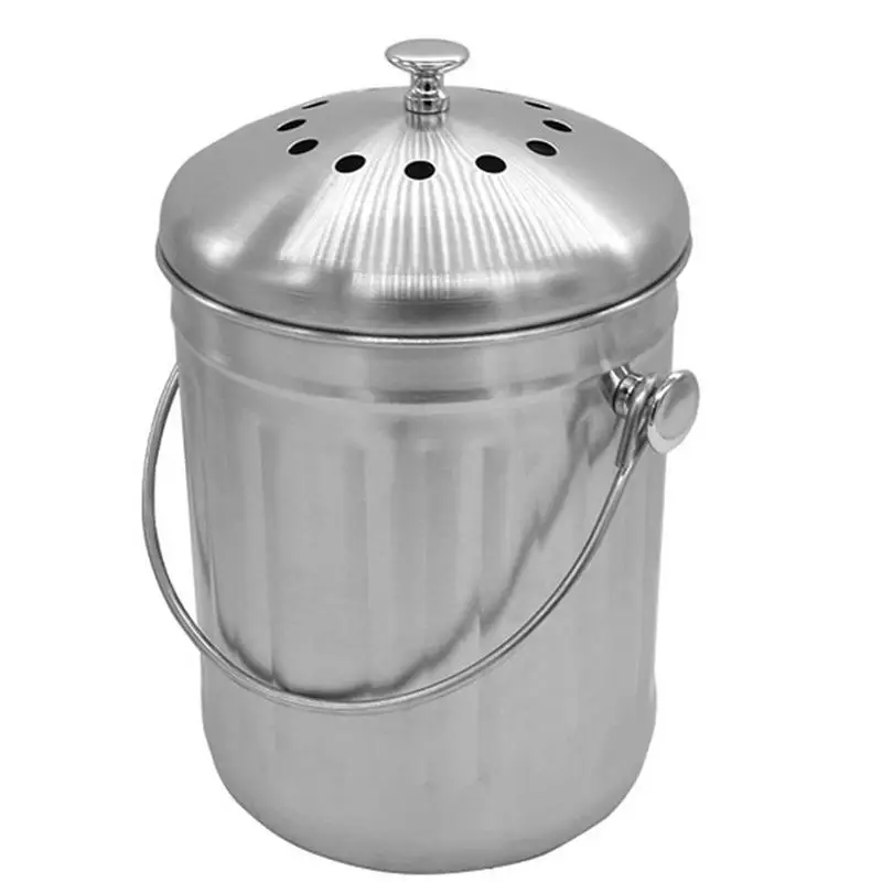 

Stainless Steel Compost Bin Compost Bin For Kitchen Countertop Rust Proof Composter Indoor Non-Smell Filters Compost Container