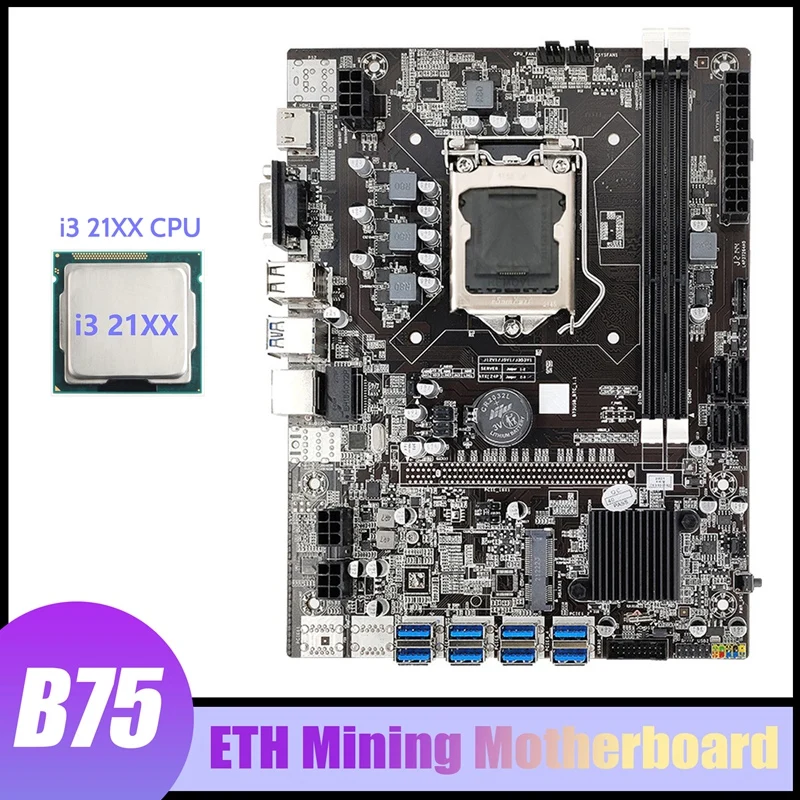 B75 BTC Mining Motherboard+I3 21XX CPU LGA1155 8XPCIE To USB3.0 Adapter DDR3 MSATA B75 USB ETH Miner Motherboard