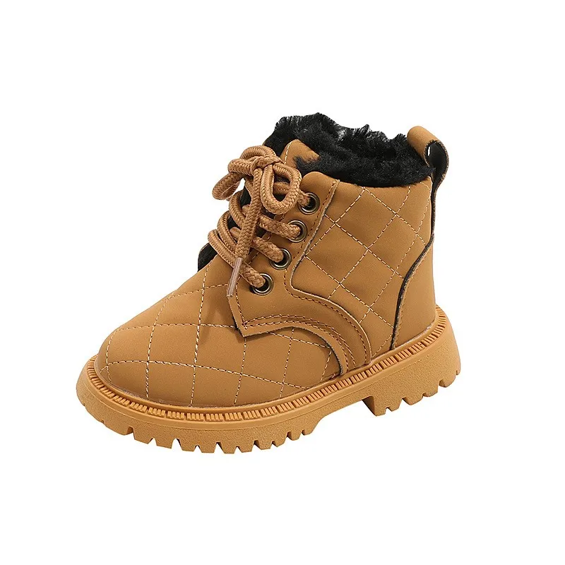 

CUZULLAA Autumn Winter Children Girls Warm Plush Lining Ankle Boots High Shoes Kids Boys Fashion Lace-Up Work Boots Size 21-30