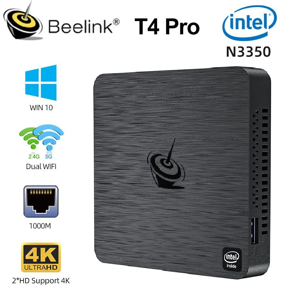 Beelink T4 Pro Mini PC Intel Celeron N3350 Windows 10 4GB 64GB 2.4 5.8GHz Wifi BT4.0 PK AK3V 4K 1000M Desktop Computer PC Gamer
