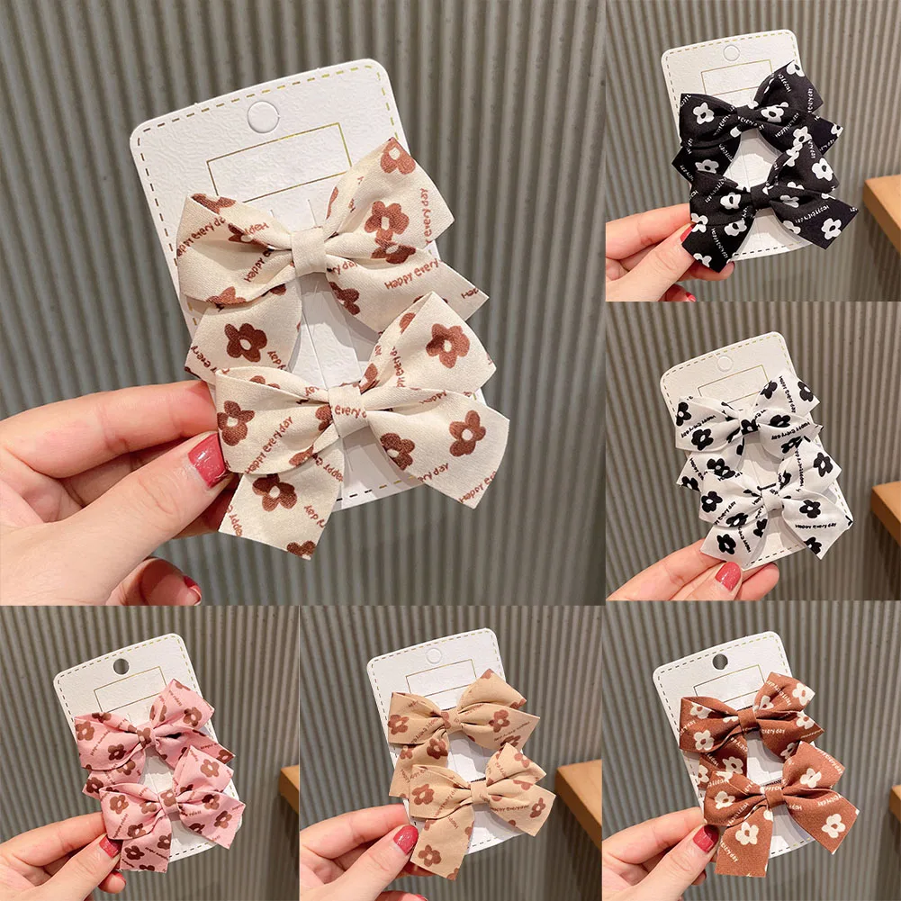 

2 pcs/set Cute Koran Style Children Girls Solid Color Bow Flower Hair Clips Hair Accessories New Lovely Kids Headwear Hairgrips