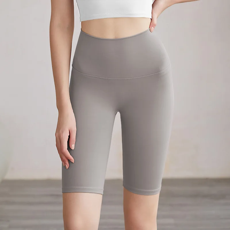 Summer Yoga Shorts Seamless Gym Fitness Shorts Elastic Sports Tights High Waist Push Up Knee-length Pants Workout Running Shorts