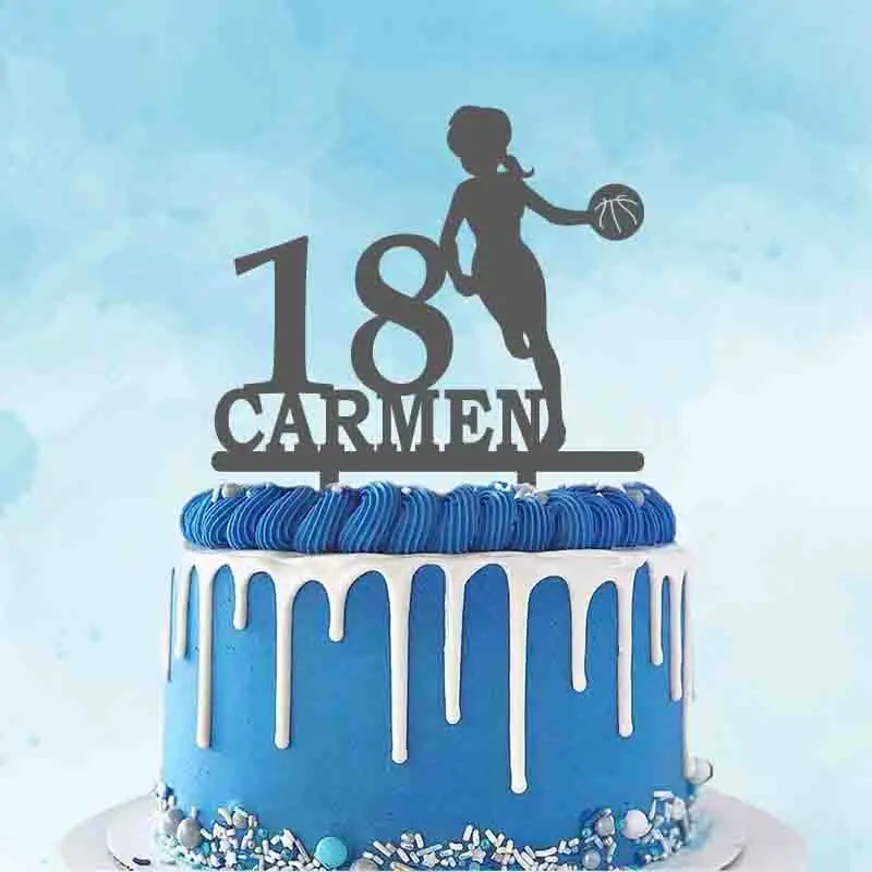

Girl Playing Basketball Silhouette Custom Name Age Female Basketball Player Birthday Party Cake Decoration Topper
