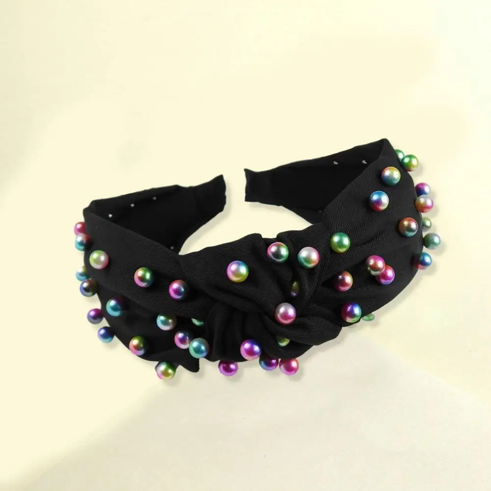 

Wide Band Headband Colorful Faux Pearl Headbands for Women Wide Band Knot Embellished Elastic Hair Accessories with Anti-slip
