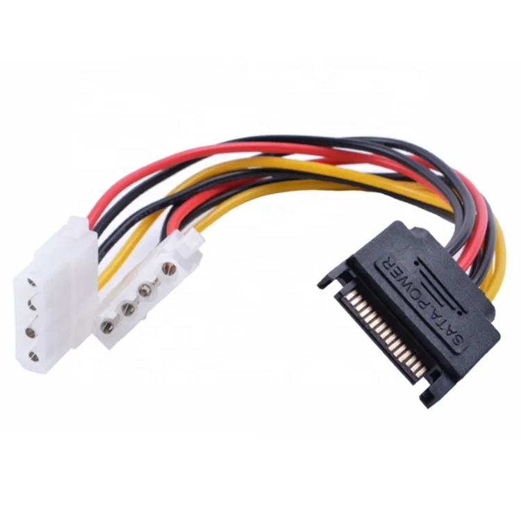 

Power Extension Cable SATA 15pin Male to Molex IDE Dual Big 4pin Female Cable Adapter for HDD Hard Drive 0.2m