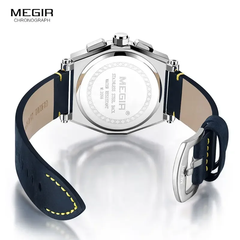 Megir мужские кварцевые часы с кожаным ремешком армейские спортивные хронографы